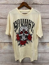 Ring of Fire Shirt Mens Size Xlarge (47" Chest) Ivory Skull Savage T-Shirt New