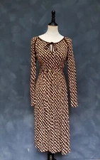 Vintage 70s Diane von Furstenberg DVF Brown Dot Long Sleeve Dress L