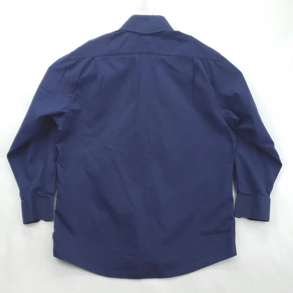 英式洗衣正装衬衫男式 17.5 34/35 蓝色格子长袖翻盖袖口 — 第 3/4 张图片