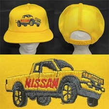 Vtg Nissan Trucks Mesh Trucker Snapback Hat Car Vehicle Company Logo Yellow Cap