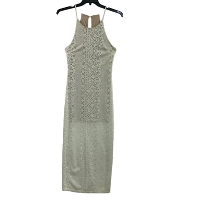 Poetry Lace Crochet Dress Maxi M Cream Nude Eyelet Party Prom Neutral  Halter | eBay