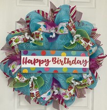 Happy Birthday Ballons Handmade Deco Mesh Wreath