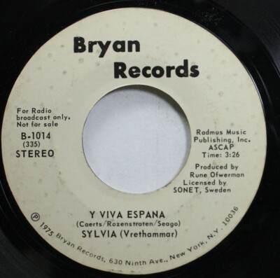 Pop Promo Nm! 45 Silvia - Y Viva Espana / Y Viva Espana On Bryan Records