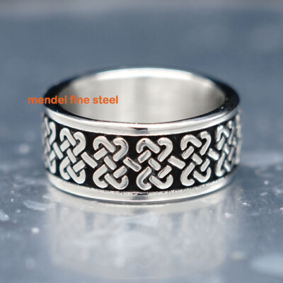 MENDEL Stainless Steel Celtic Irish Knot Band Ring – Sizes 7 To 15, Silver Finish