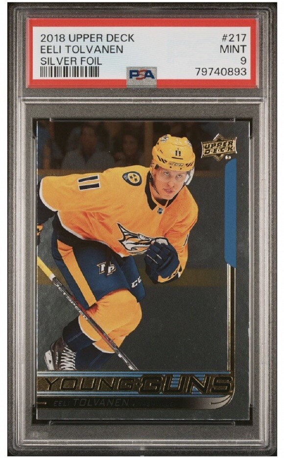 2018-19 Upper Deck Young Guns Silver Foil Eeli Tolvanen #217 Rookie RC