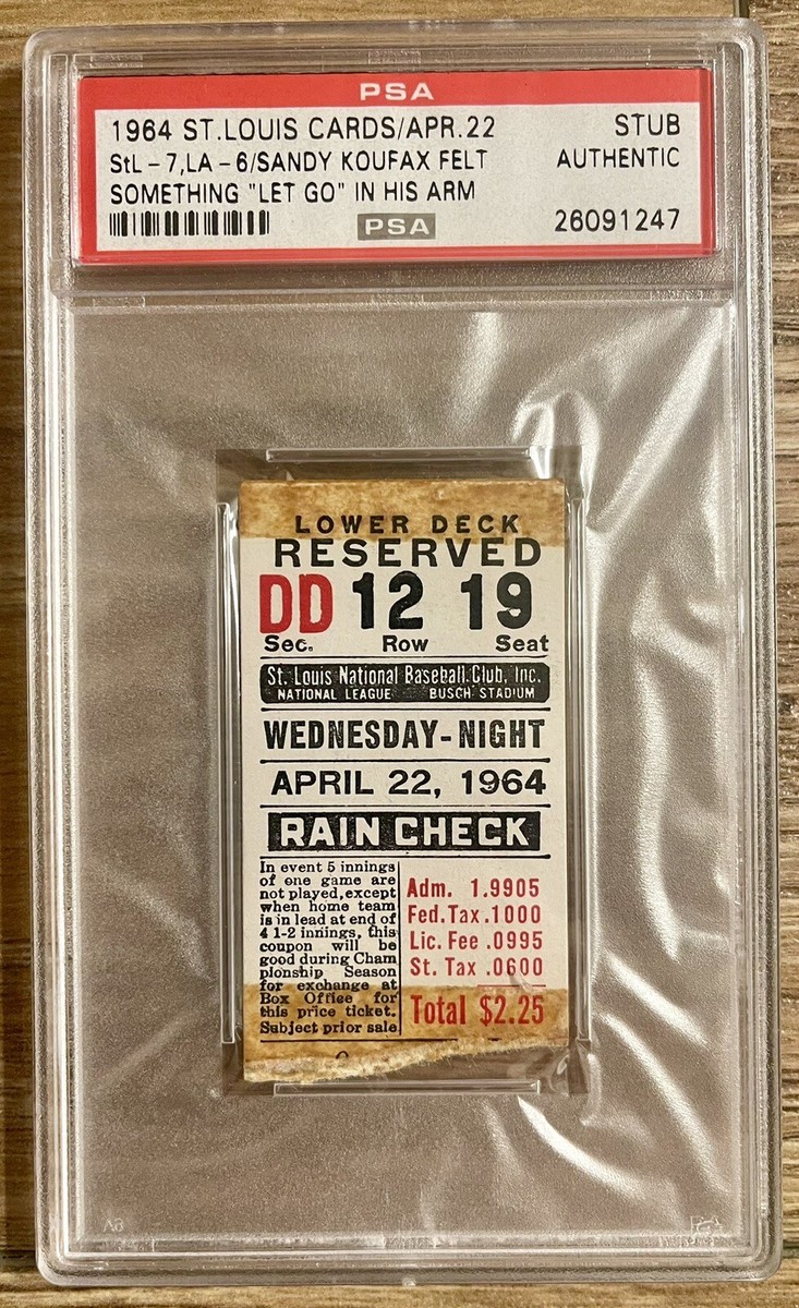 1964 SANDY KOUFAX FAMOUS ARM INJURY/FELT SOMETHING “LET GO” TICKET