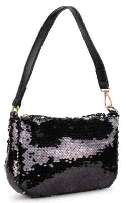 Olivia Miller Small Convertible Shoulder Bag Black Sequin Flips to SIlver NWT