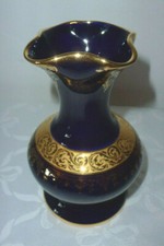 Limoges Vase Kobaltblau mit Goldrand