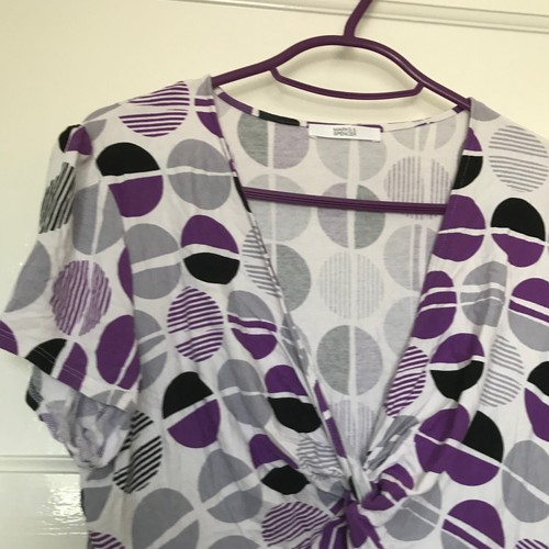 Marks & Spencer White Purple T Shirt UK Size 16 Short Sleeve Circle