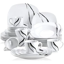 VEWEET TERESA 30-Piece Dinnerware Set White Porcelain Plate Bowl Service for 6