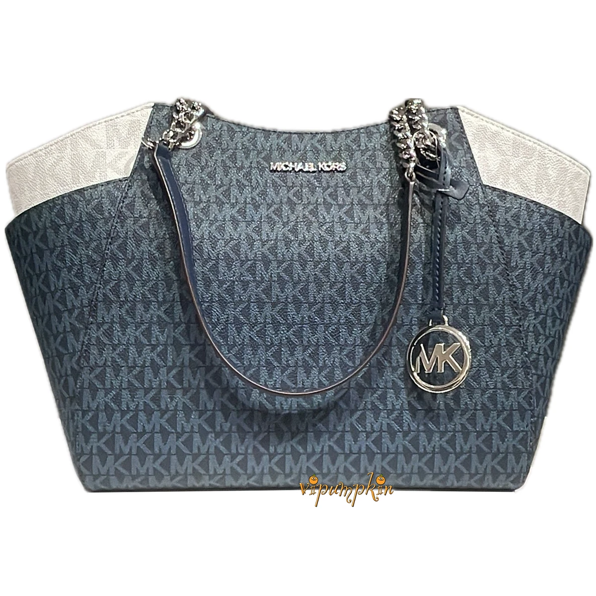 Michael Kors Jet Set Travel Large Chain Shoulder Tote MK Signature 