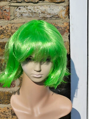 FAT-CATZ-COPY-CATZ UNISEX NEONGRÜN KOSTÜM PARTY KURZ 20er STIL BOB PERÜCKE HALLOWEEN