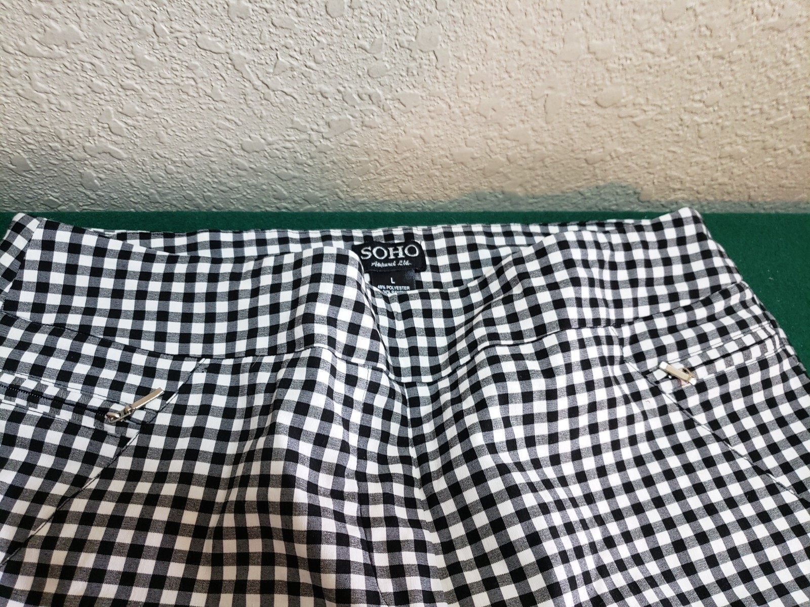Soho Apparel Ltd Pants Womens Large Black White Checker, Ankle Stretch