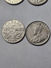 ONE (1) X 1936 CANADA 5 CENTS NICKEL KING GEORGE V F 5 Cents