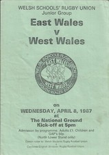 East Wales v West Wales - Schools Junior group 8 Apr 1987 RUGBY PROGRAMME