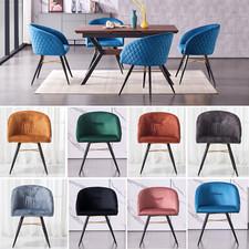 Pack of 2 Velvet Dining Chairs Padded Seat Metal Legs Quilted Retro Chair Home