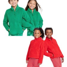 NEW SET OF 2-Unisex kids Fuzzy holiday 1/4 Zipper holiday sweater- Wondershop