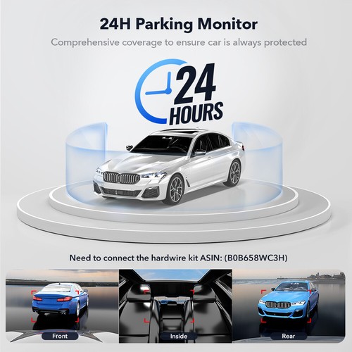 REDTIGER 3 Channel Dash Cam 4K 5G WiFi Front and Rear Inside with Hardwire Kit - Picture 6 of 9