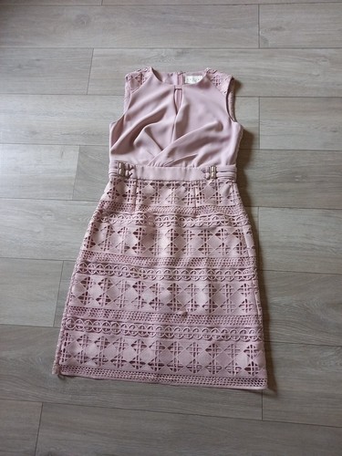 Damsel In A Dress Dusky Pink Woven Lace Shift Dress Wedding Evening Party UK12 - Picture 3 of 24