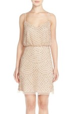 ADRIANNA PAPELL Beaded Sequin Mesh Blouson Sleeveless Tank CHMP/GLD Formal Dress