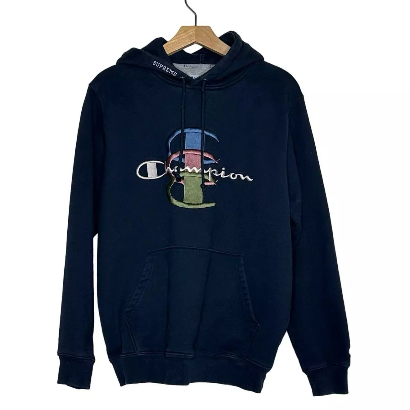 Sweat à capuche homme Supreme X Champion FW17 bleu empilé multicolore 
