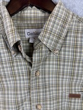 Men  s Carhartt Shirt Sleeve Tan Plaid Button Down Shirt Large EUC