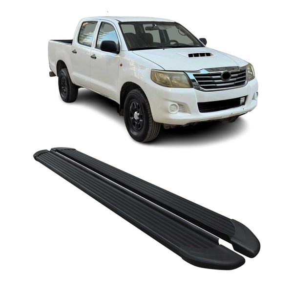Seitenschweller Trittbretter FüR Toyota Hilux Doublecab 2005-2015 Alu Schwarz-image