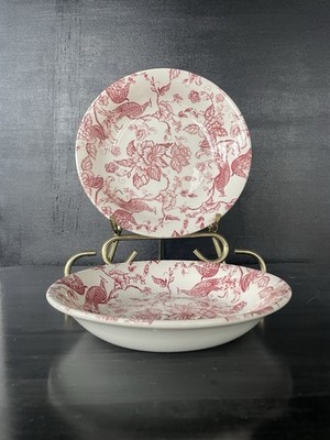 Vintage Biltons Red And White Peacock Pattern Salad Bowls Set Of 2