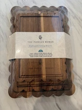 New Pioneer Woman Scalloped Cutting Boards Acacia Wood Kitchen Board 3pc Set