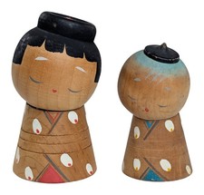 VTG Creative Kokeshi Doll Mom & Child Pair 7, 8cm Japanese Sosaku Woodcrafts