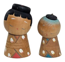 VTG Creative Kokeshi Doll Mom & Child Pair 7, 8cm Japanese Sosaku Woodcrafts