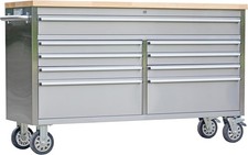 61 Inch Rolling Tool Chest With 9 Drawers Wood Top Steel Cabinet Lockable Wheels