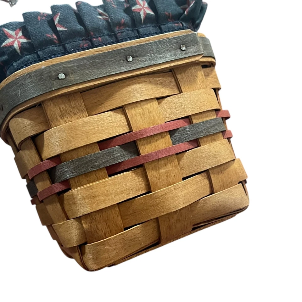 Longaberger 1993 cesta inaugural tejida a mano mango de revestimiento de madera tejida Foto 3 de 4