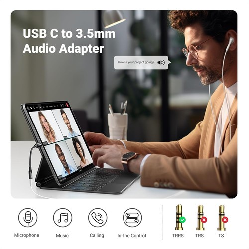 UGREEN USB C to 3.5mm Audio Adapter Type C Headphone Aux Jack Dongle Black - Picture 2 of 8