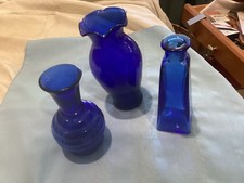 3 Vintage Small Cobalt Blue Glass Vases Mint