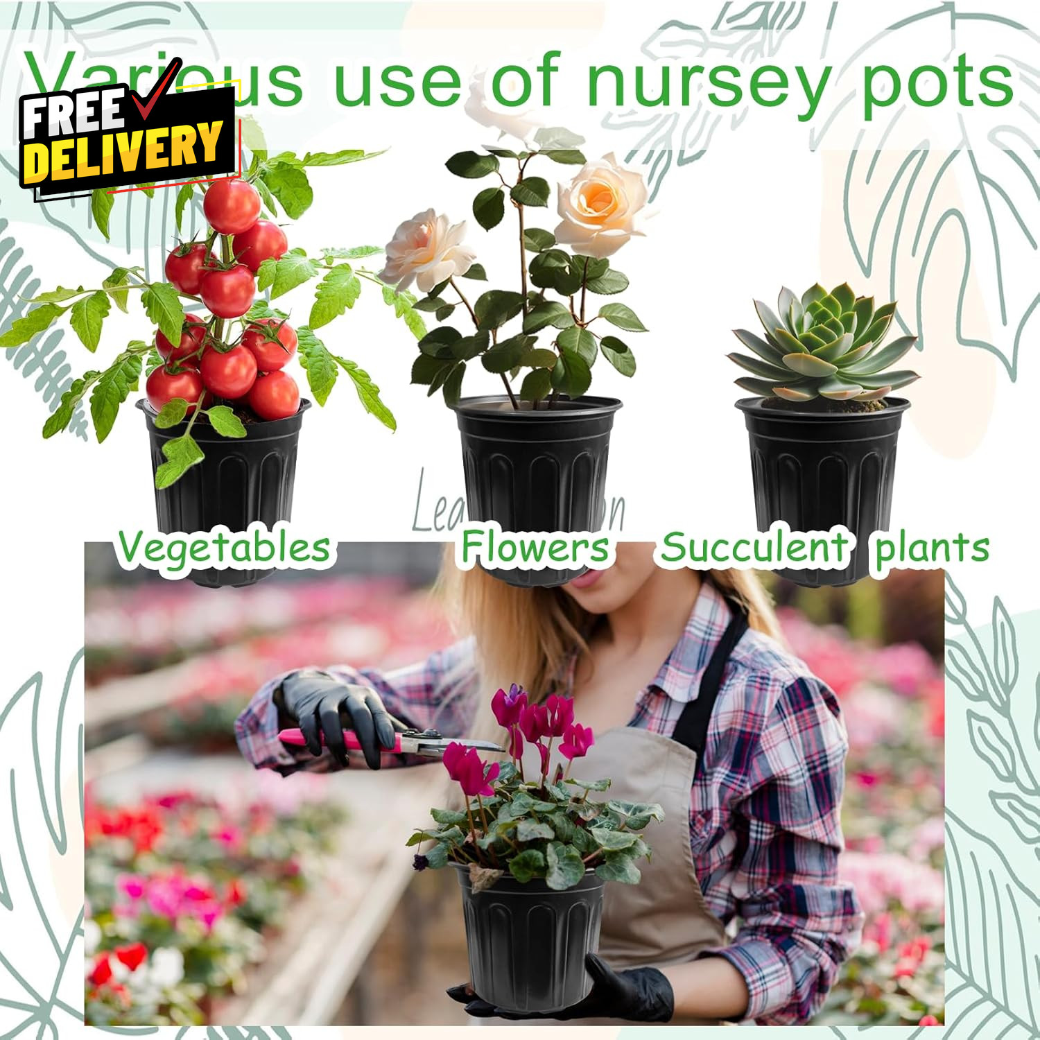 60 Pack 1 Gallon Flexible Plant Nursery Pots Black Plastic Plant Pots with Holes