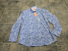 Tallia Mens Slim fit Dress Shirt 15 15.5 32 33 medium Blue Paisley button collar