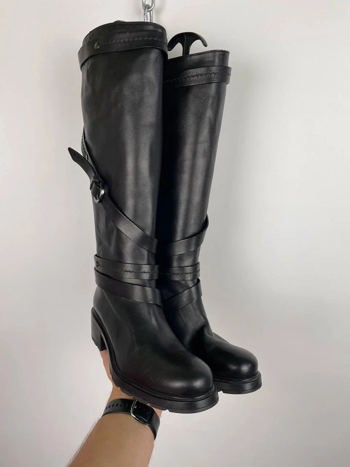 Hogan Mujer Botas Altas Zapatos Cuero Negro Hecho en Italia Talla 38.5 Foto 2 de 4