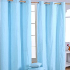 Blue Eyelet Curtains Pair 137x228cm Plain Ready Made Heavy Unlined
