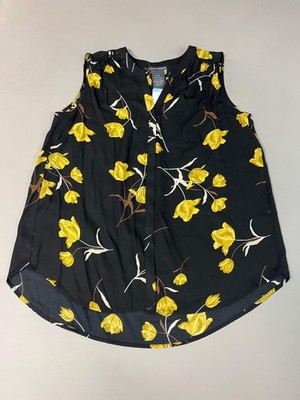 CHELSEA & THEODORE Sleeveless Blouse Women's Size L Black/Yellow Tulip 2165072 (