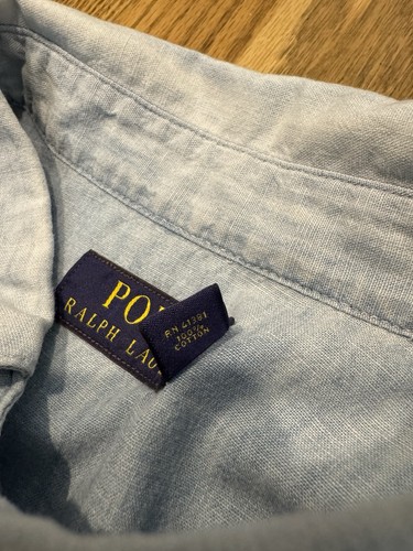 Polo Ralph Lauren Pearl Snap Button Up Shirt Men’s Medium Chambray Blue Western - Picture 6 of 12