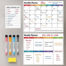 Dry Erase Magnetic Calendar for Refrigerator, 3 Pack- Monthly Weekly Daily