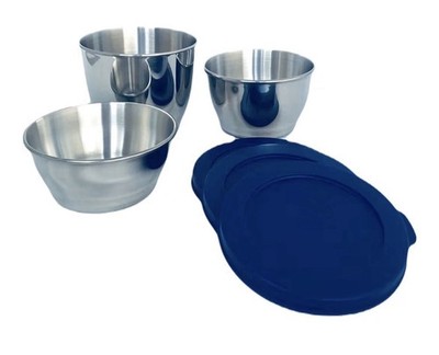 Tupperware Schüssel-Set Tiffin 450 ml+300 ml+250 ml, Edelstahl mit blauem Deckel