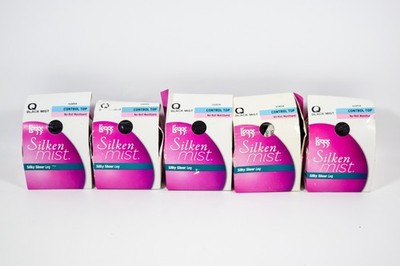 5 L'eggs Silken Mist Control Top BLACK MIST Silky Sheer Leg Pantyhose Size Q