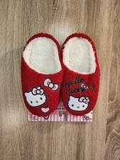 Hello Kitty red and white fleece slippers Kids Size 1-2 S/M