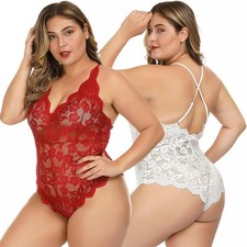 Plus Size Women's Lace Sexy Lingerie Bodysuit One Piece Babydoll Teddy Nightwear