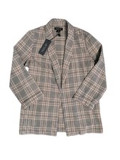 Rachel Zoe Plaid Blazer Jacket Size M Grey Glen Check Open Front NWT Workwear