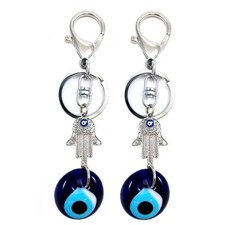 Pair of Evil Eye Hamsa Hand Fatima Keychains for Protection featuring Blue Charm
