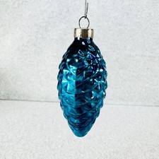 Vintage USA Made Glass Pinecone Ornament Christmas Teal Blue Textured 4in