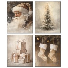 DOFQZ Neutral Christmas Wall Art Prints Set of 4, Christmas Home Room Decor,